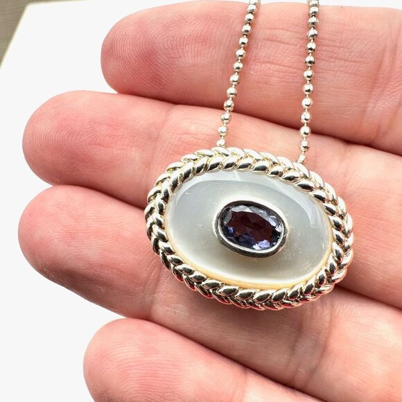 Designer Womens Necklace Sterling Silver Amethyst Pearl Pendant - Picture 2 of 3